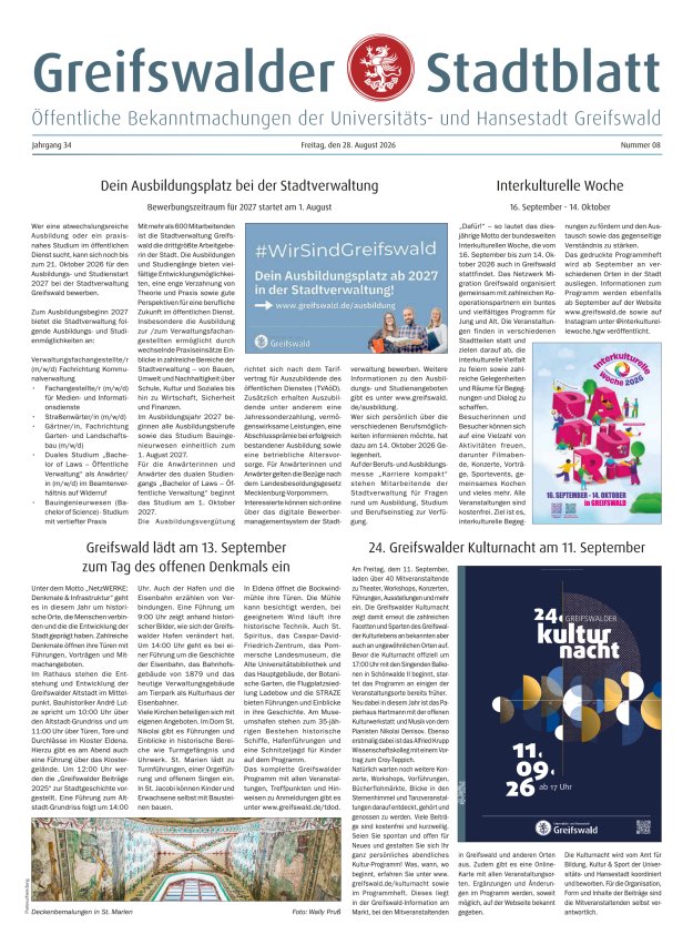 Greifswalder Stadtblatt Titelblatt 08/2026