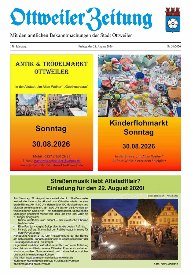 Ottweiler Zeitung Titelblatt 34/2026