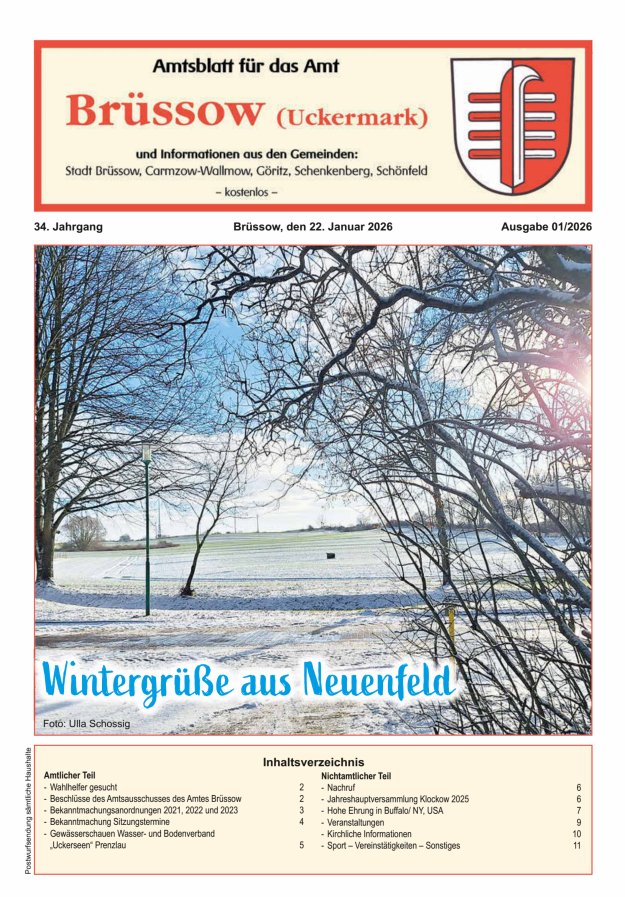 Amtsblatt Brüssow Titelblatt 01/2026