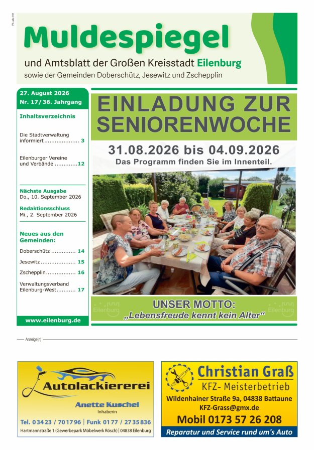 Muldespiegel und Amtsblatt der Großen Kreisstadt Eilenburg und der Gemeinden Titelblatt 17/2026