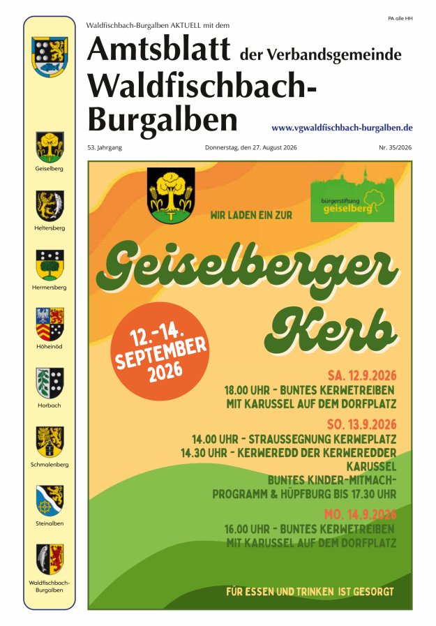 Amtsblatt der Verbandsgemeinde Waldfischbach-Burgalben Titelblatt 35/2026