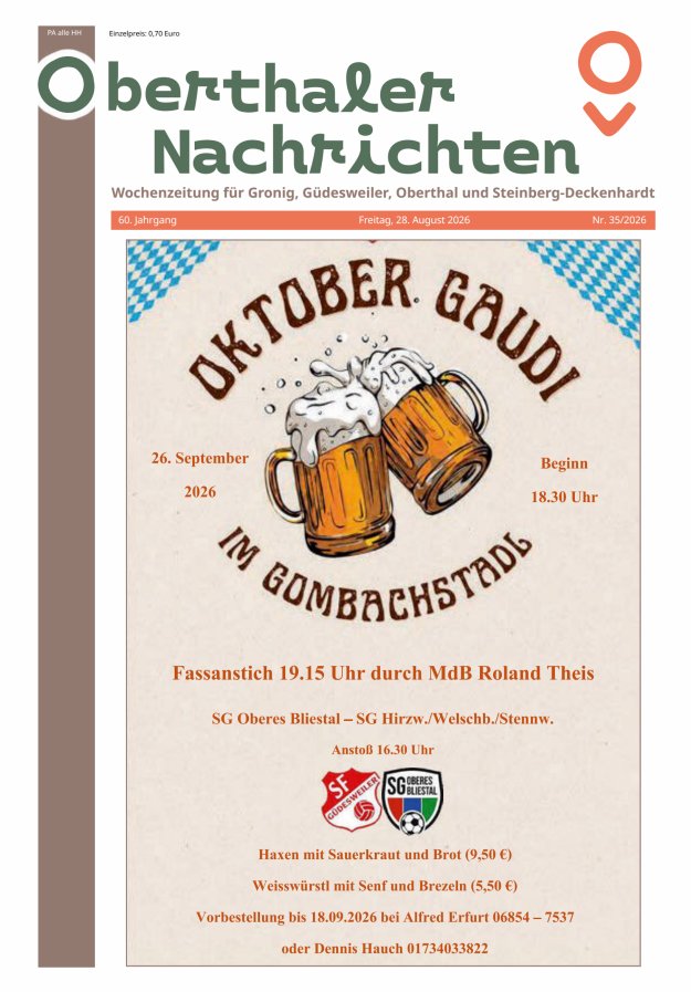 Oberthaler Nachrichten Titelblatt 35/2026
