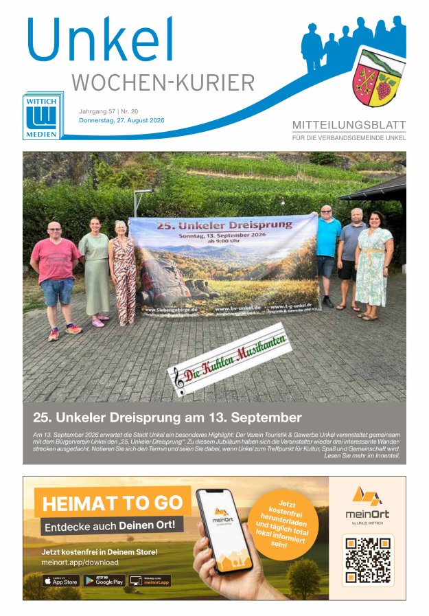 Wochen-Kurier Verbandsgemeinde Unkel Titelblatt 20/2026