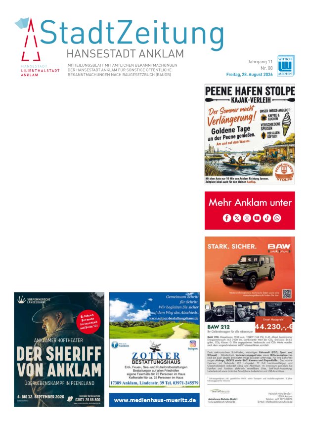 Anklam StadtZeitung Titelblatt 08/2026