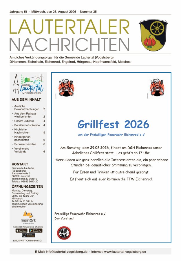 Lautertaler Nachrichten Titelblatt 35/2026