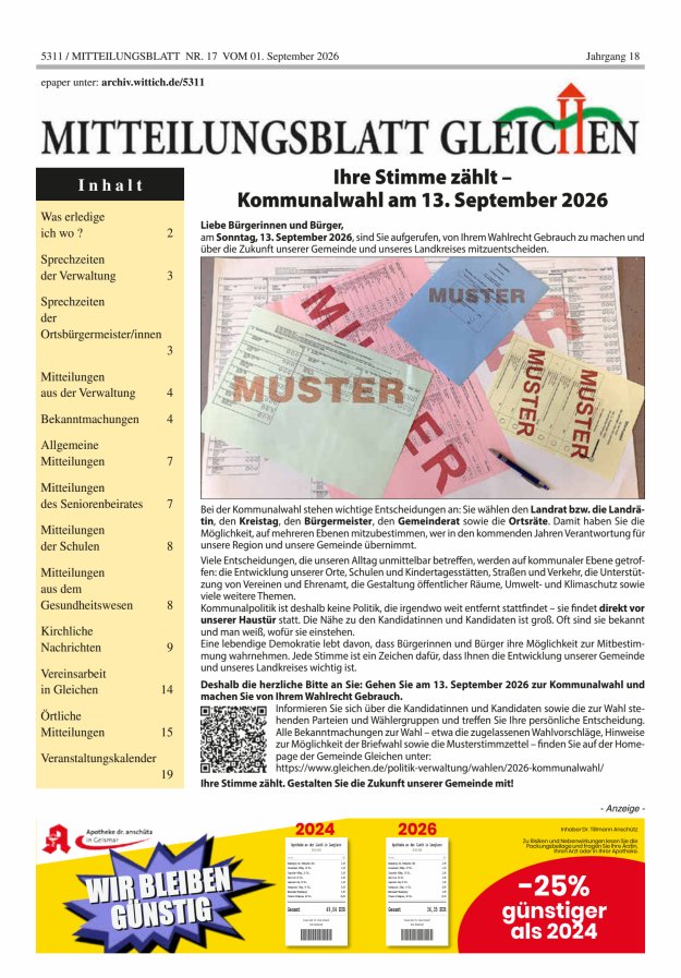 Mitteilungsblatt Gleichen Titelblatt 17/2026
