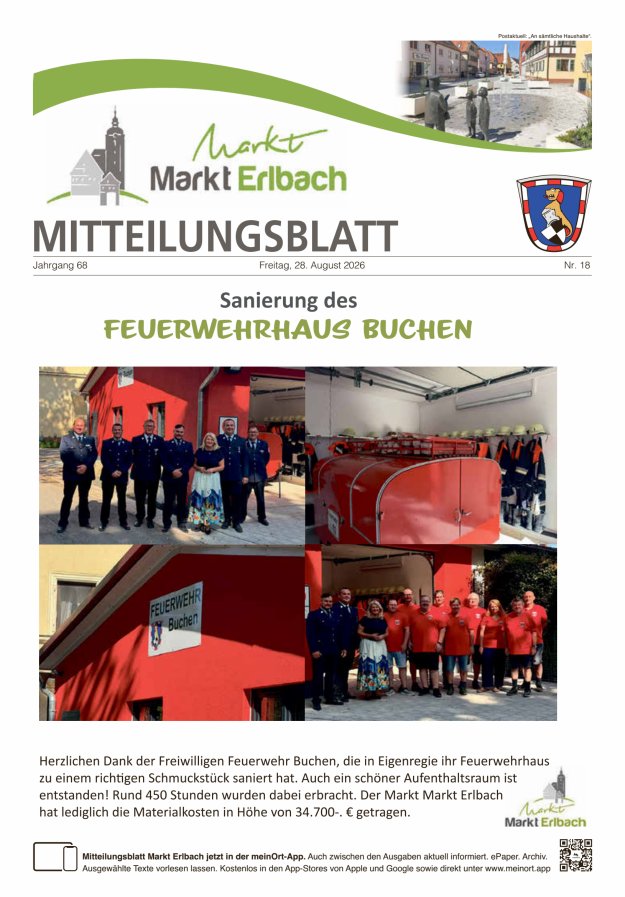 Mitteilungsblatt Markt Erlbach Titelblatt 18/2026