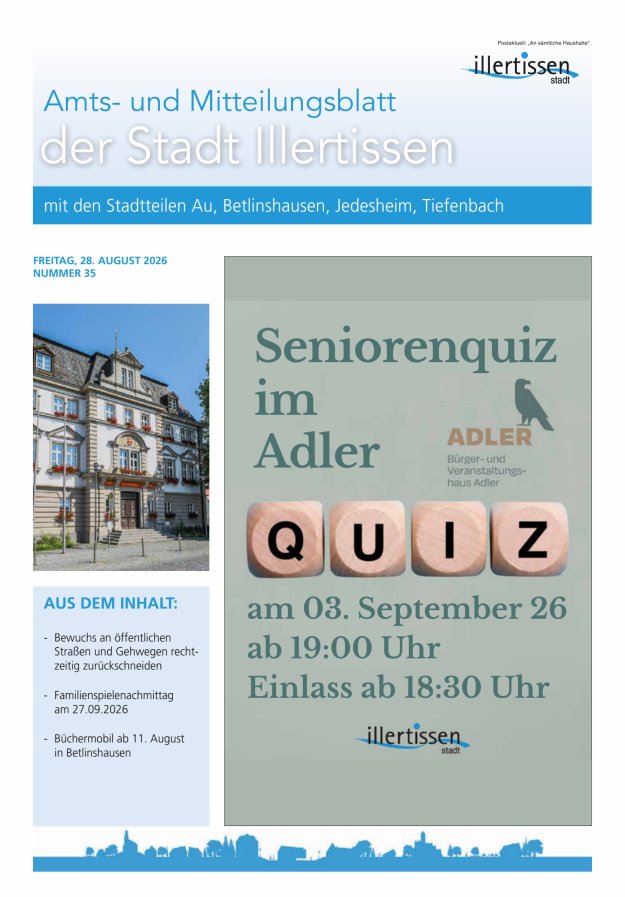Amts- und Mitteilungsblatt Stadt Illertissen Titelblatt 35/2026