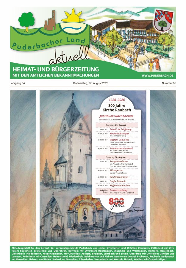 Puderbacher Land aktuell Titelblatt 35/2026