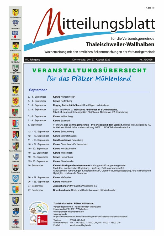 Mitteilungsblatt VG Thaleischweiler-Wallhalben Titelblatt 35/2026