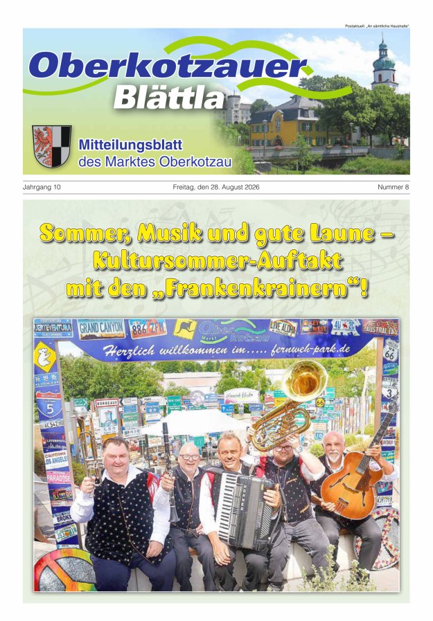 Oberkotzauer Blättla Mitteilungsblatt des Marktes Oberkotzau Titelblatt 08/2026
