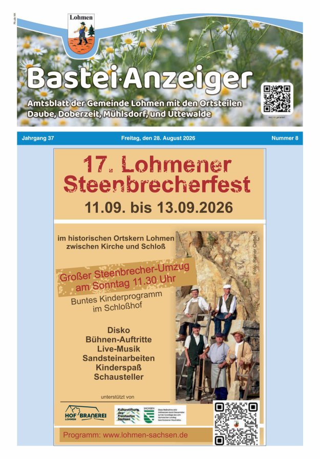 Bastei-Anzeiger - Amtsblatt der Gemeinde Lohmen mit den Ortsteilen Titelblatt 08/2026