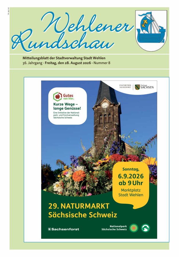 Wehlener Rundschau - Mitteilungsblatt der Stadtverwaltung Stadt Wehlen Titelblatt 08/2026