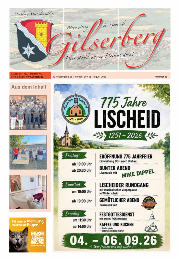 Hochland Mitteilungsblatt Gilserberg Titelblatt 35/2026