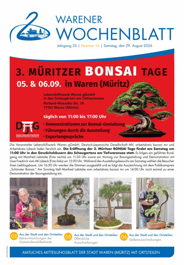 Warener Wochenblatt Titelblatt 16/2026