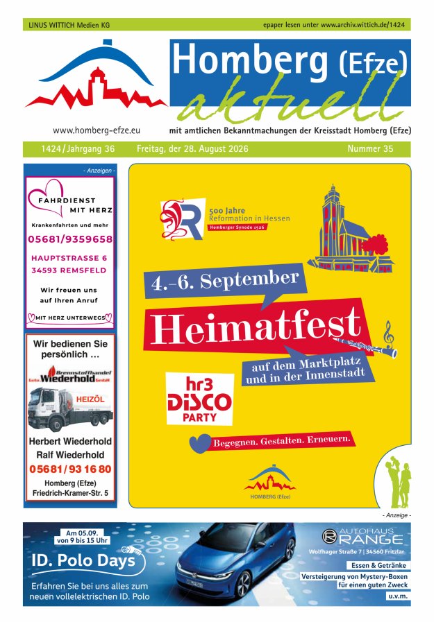 Homberg Efze aktuell Titelblatt 35/2026