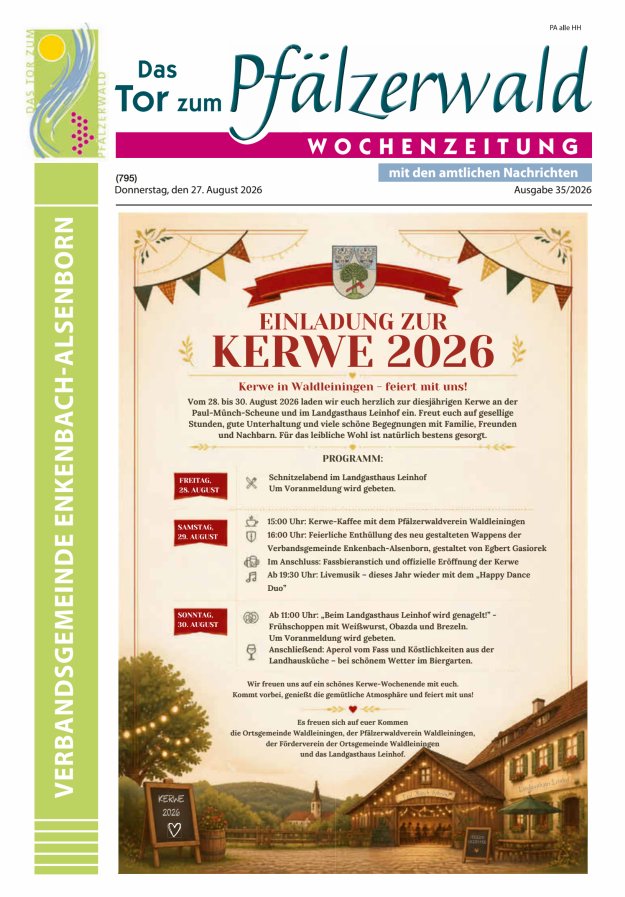 Das Tor zum Pfälzer Wald - VG Enkenbach-Alsenborn Titelblatt 35/2026