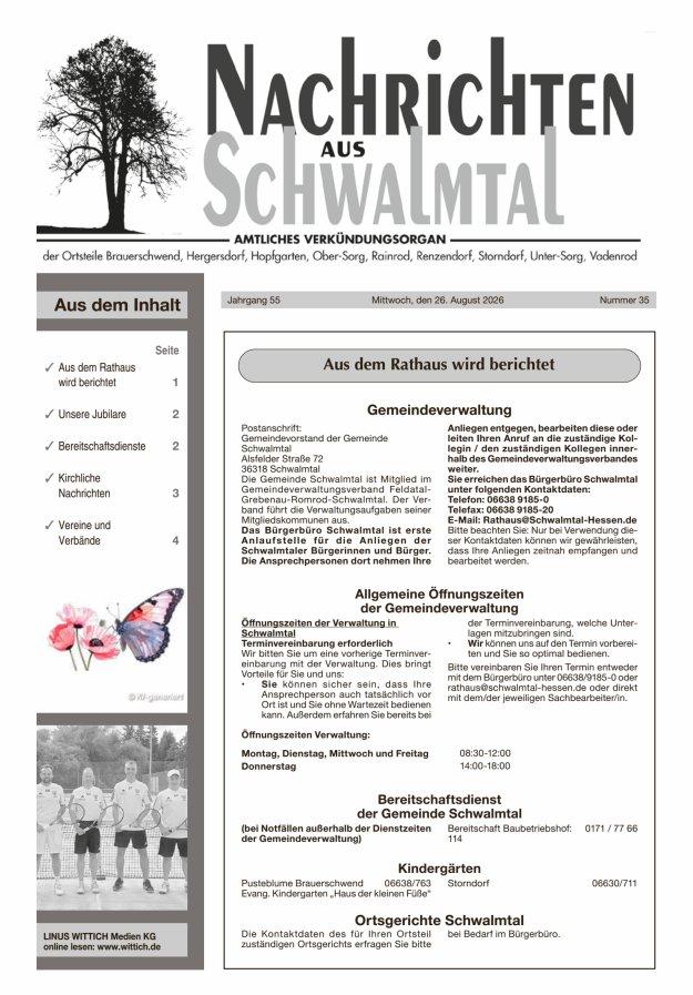 Nachrichten aus Schwalmtal Titelblatt 35/2026