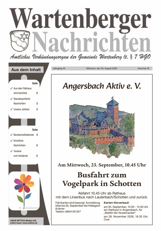 Wartenberger Nachrichten Titelblatt 35/2026