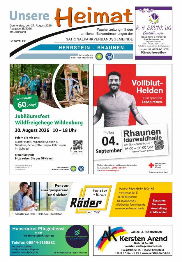 Unsere Heimat VG Herrstein-Rhaunen Titelblatt 35/2026