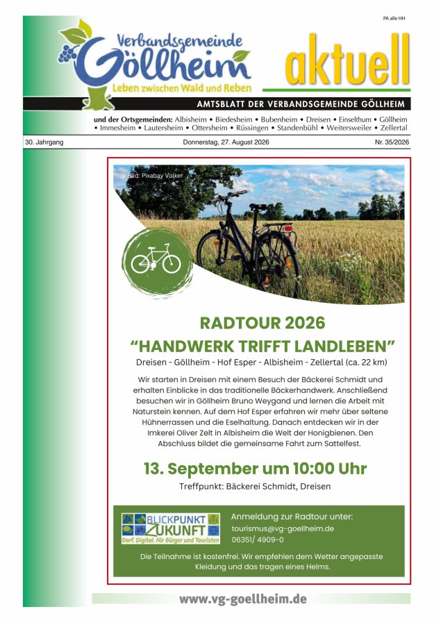 Verbandsgemeinde Göllheim aktuell Titelblatt 35/2026