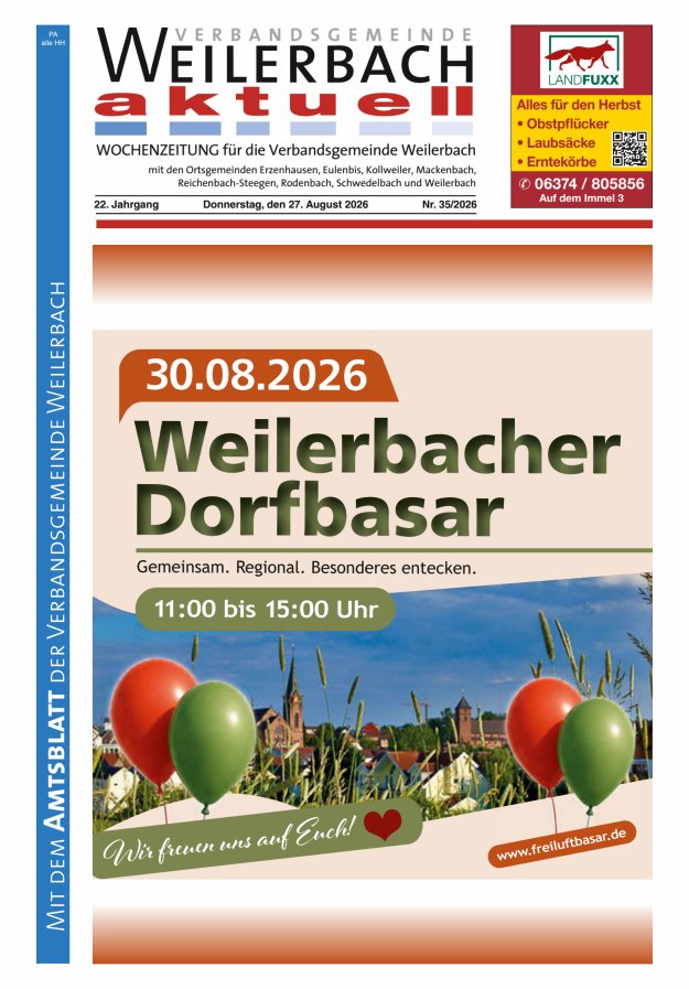 Verbandsgemeinde Weilerbach aktuell Titelblatt 35/2026