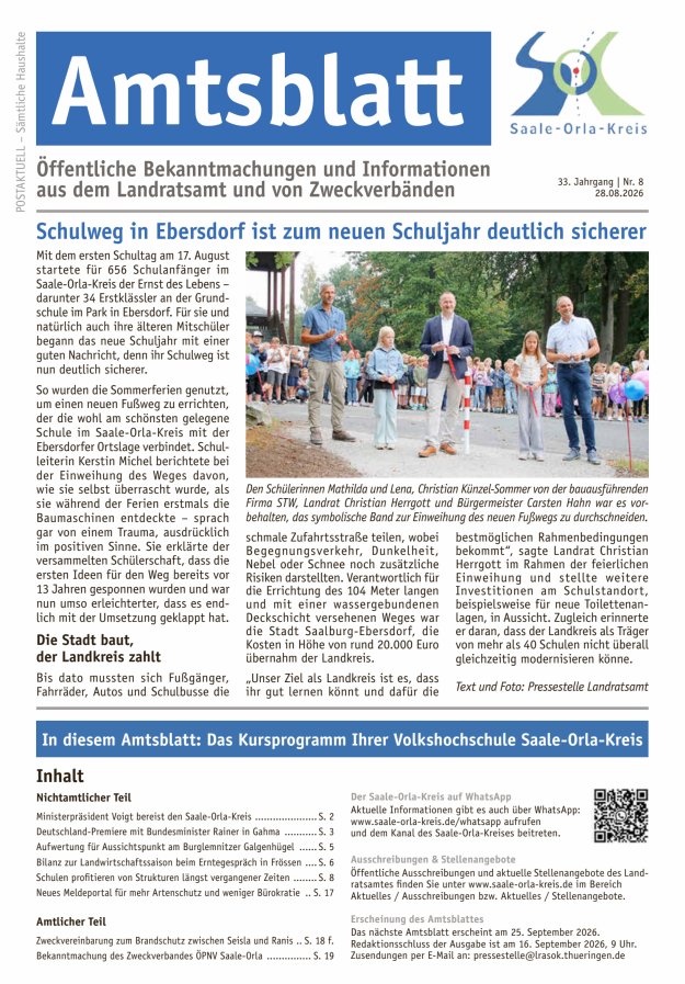 Amtsblatt des Saale-Orla-Kreises Titelblatt 08/2026