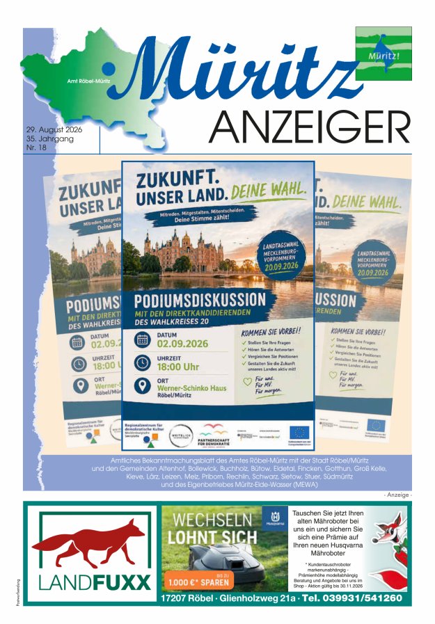 Müritz-Anzeiger Titelblatt 18/2026