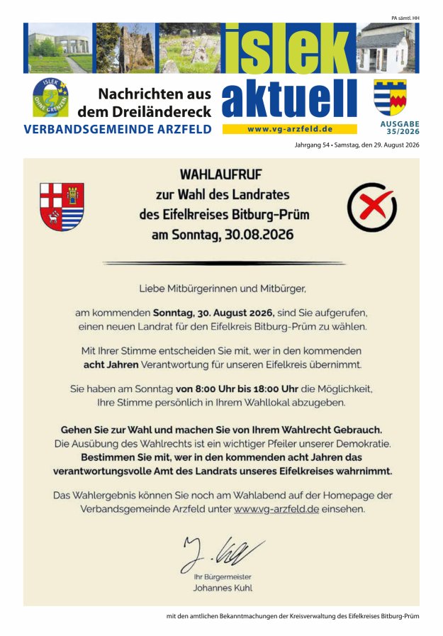Islek aktuell VG Arzfeld Titelblatt 35/2026