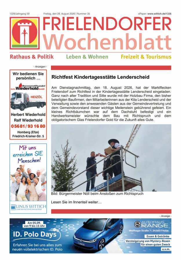 Frielendorfer Wochenblatt Titelblatt 35/2026