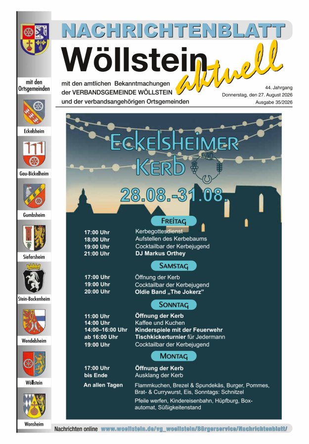 Nachrichtenblatt Wöllstein aktuell Titelblatt 35/2026