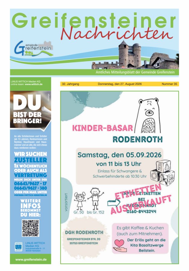 Mitteilungsblatt der Gemeinde Greifenstein Titelblatt 35/2026