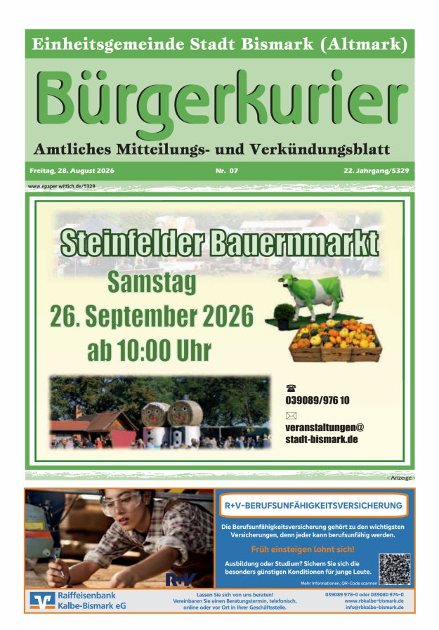 Bürgerkurier der Einheitsgemeinde Stadt Bismark (Altmark) Titelblatt 07/2026