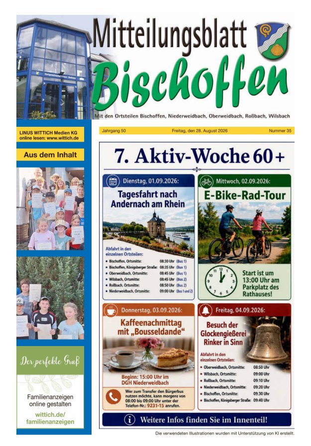 Mitteilungsblatt für die Gemeinde Bischoffen Titelblatt 35/2026