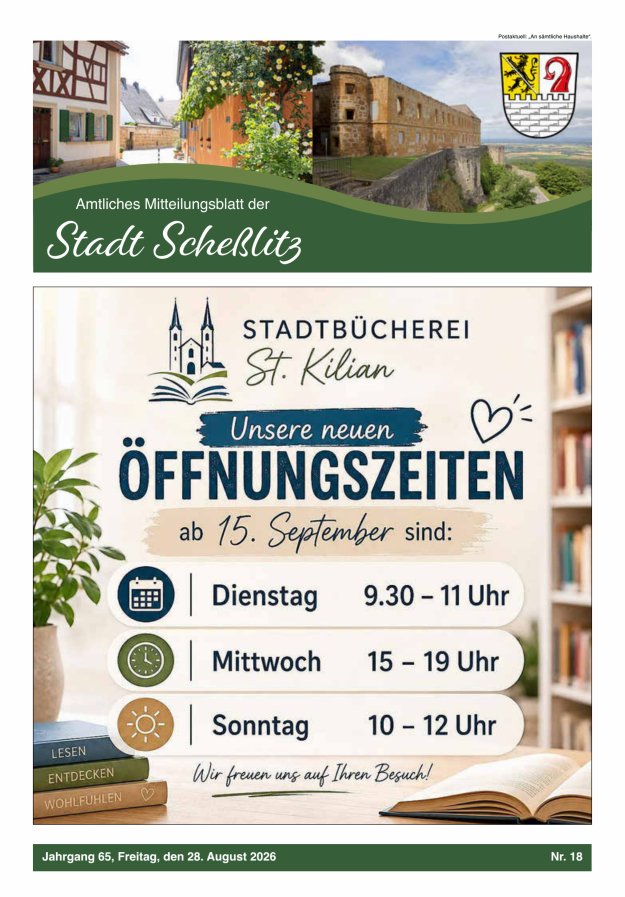 Scheßlitzer Anzeiger - Amtliches Mitteilungsblatt der Stadt Scheßlitz Titelblatt 18/2026