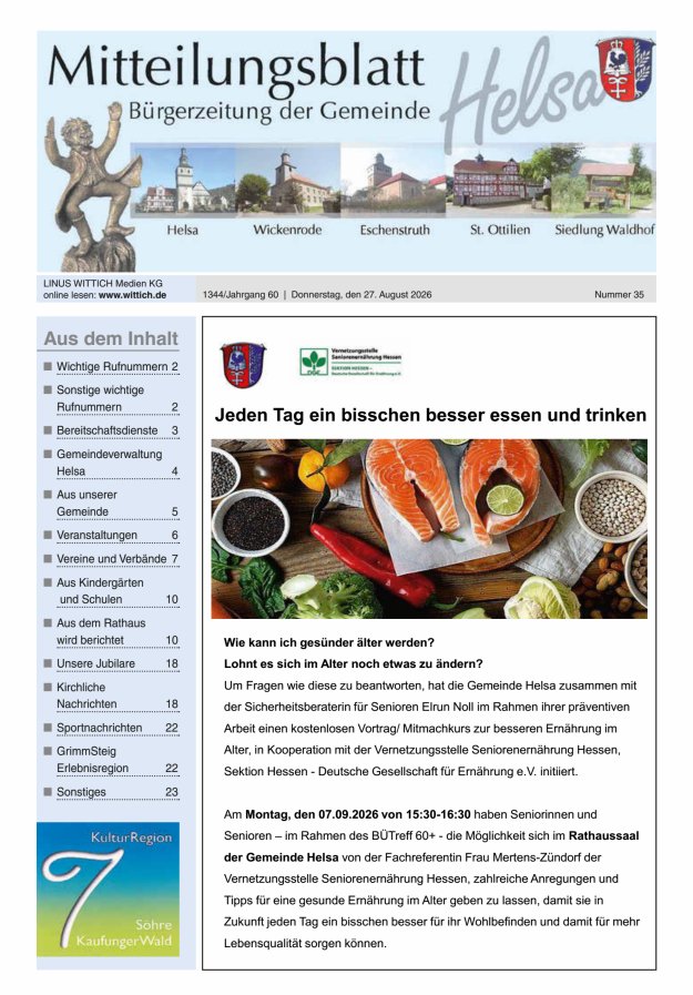 Mitteilungsblatt Helsa Titelblatt 35/2026