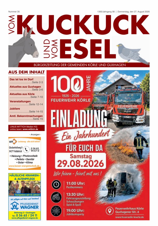 Vom Kuckuck und Esel (Guxhagen-Körle) Titelblatt 35/2026