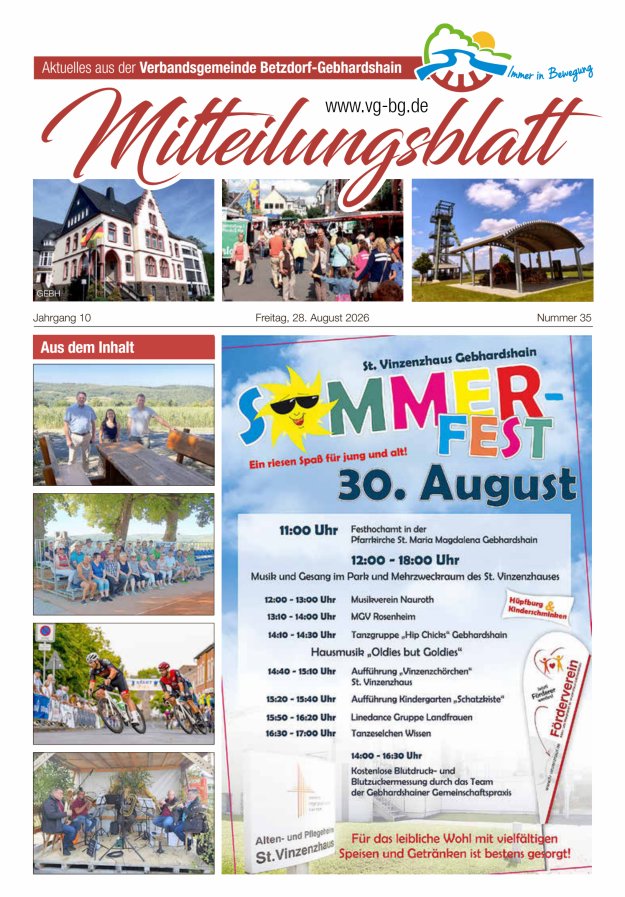 Aktuelles aus der VG Betzdorf-Gebhardshain Ausgabe Gebhardshain Titelblatt 35/2026