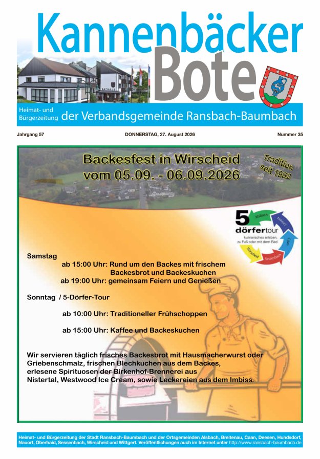 Kannenbäcker-Bote der Verbandsgemeinde Ransbach-Baumbach Titelblatt 35/2026