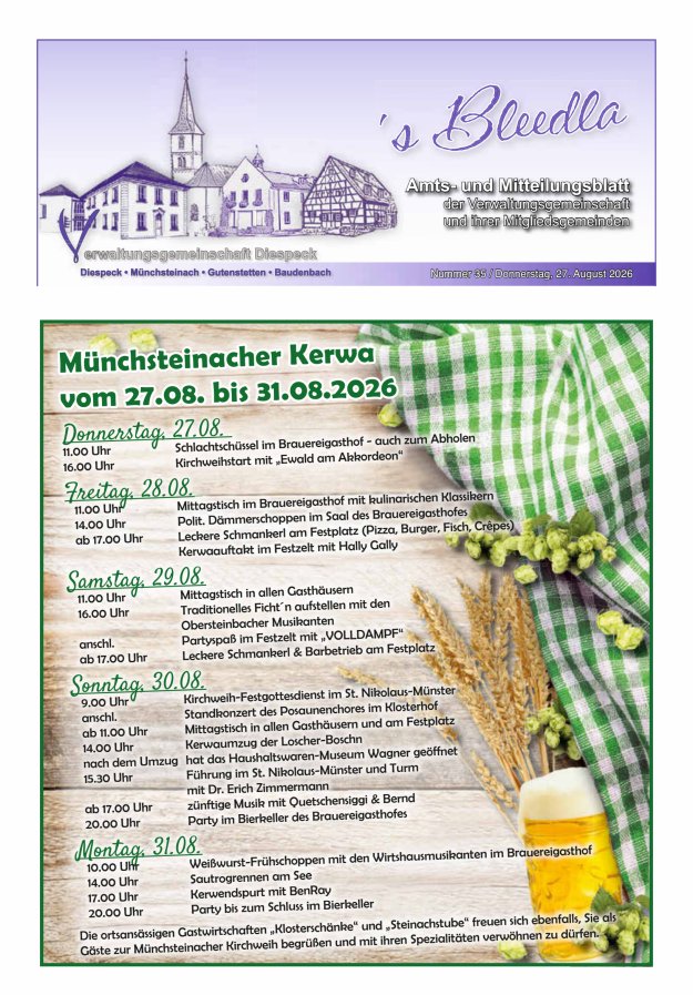 Amts- und Mitteilungsblatt VGem Diespeck Titelblatt 35/2026