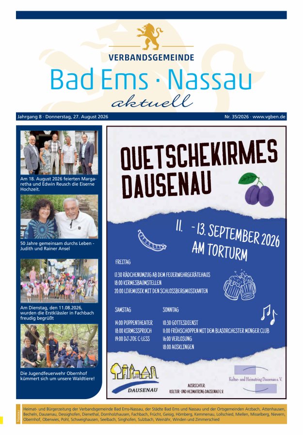 Bad Ems-Nassau aktuell Ausgabe Nassau Titelblatt 34/2026