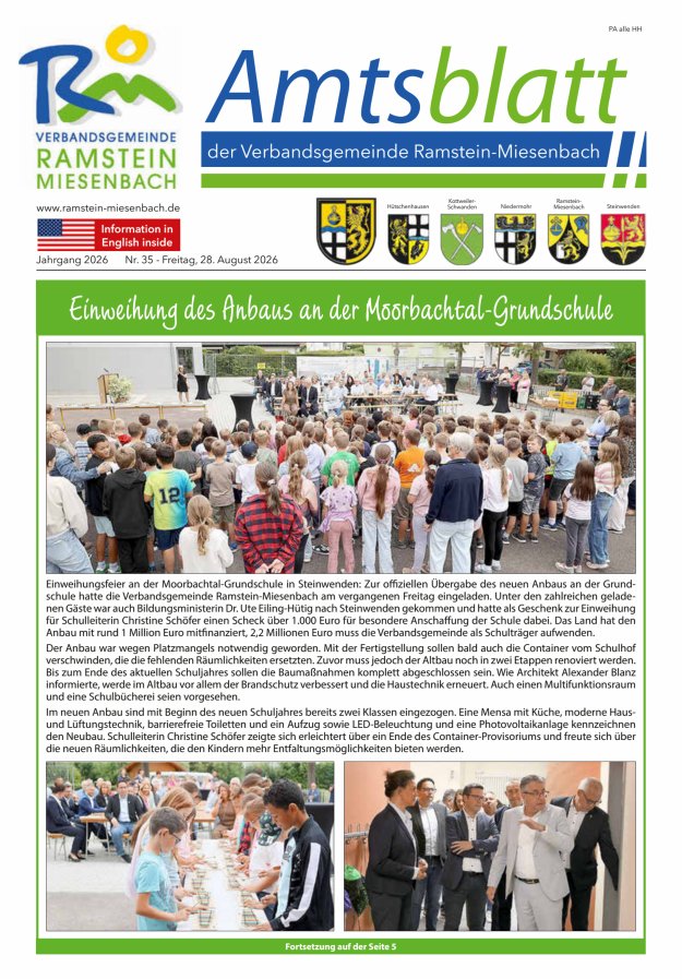 Amtsblatt VG Ramstein-Miesenbach Titelblatt 35/2026