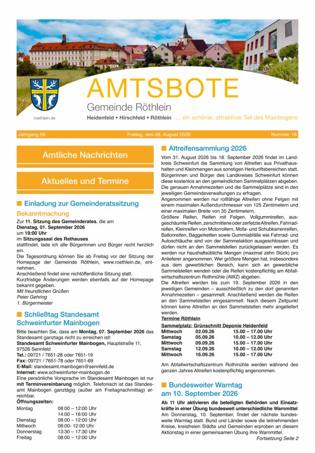 Amtsbote der Großgemeinde Röthlein Titelblatt 18/2026