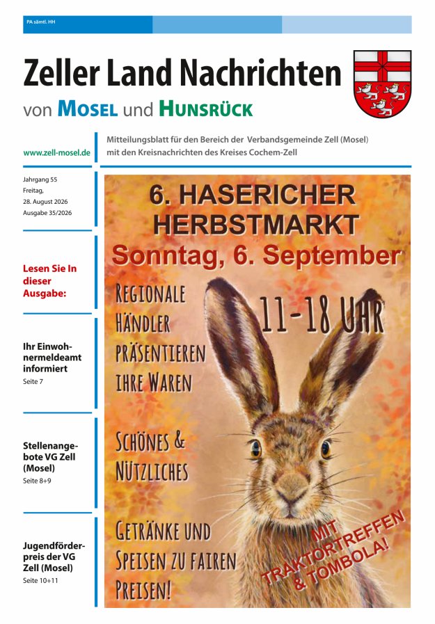 Zeller Land Nachrichten Titelblatt 35/2026