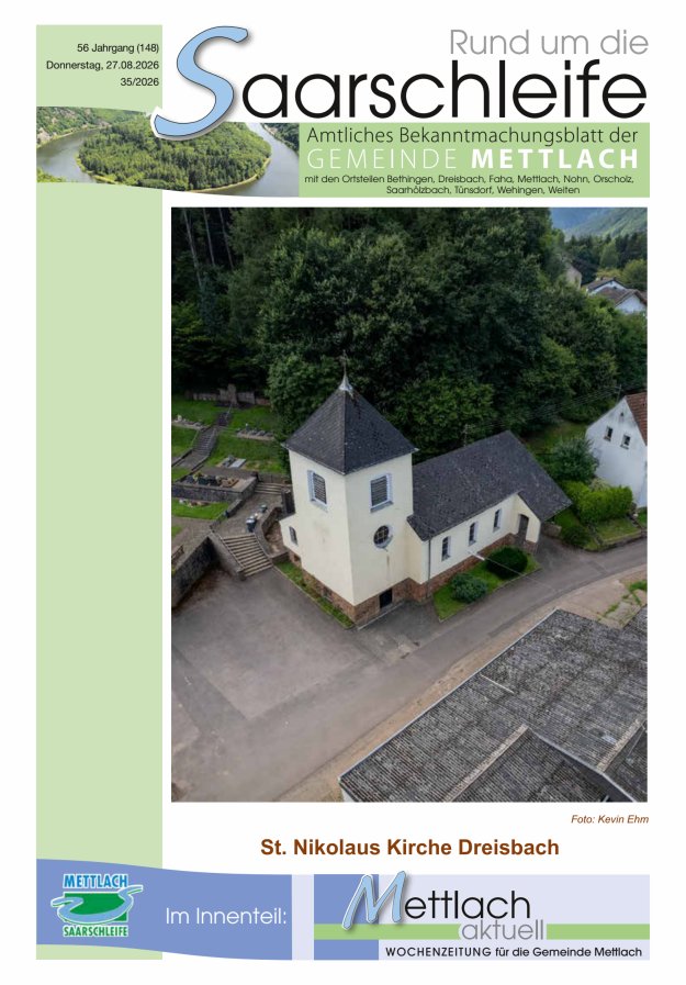 Rund um die Saarschleife Gemeinde Mettlach Titelblatt 35/2026