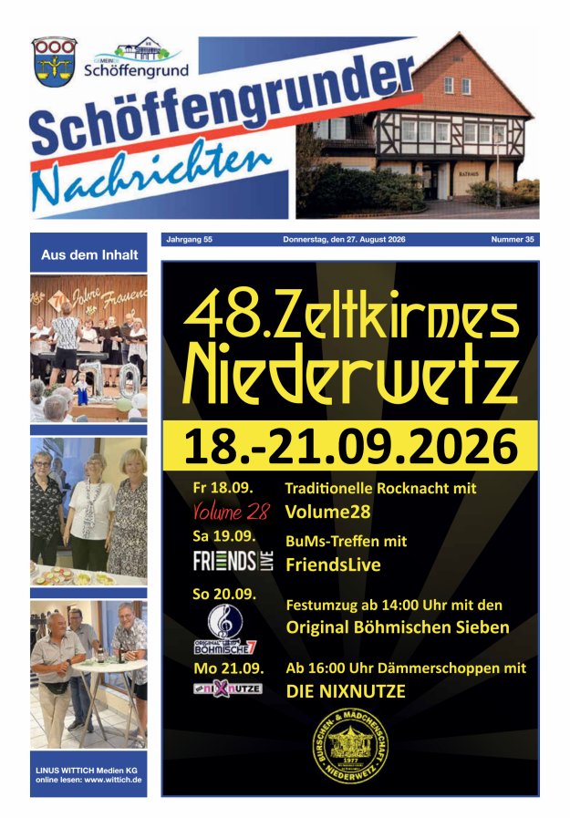 Schöffengrunder Nachrichten Titelblatt 35/2026