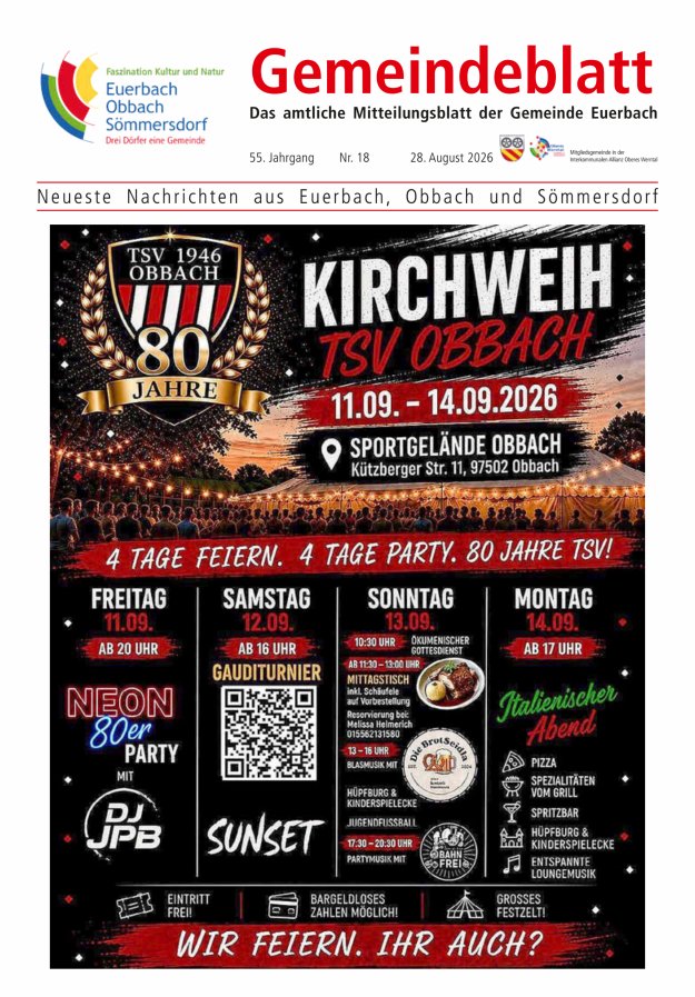 Gemeindeblatt der Gemeinde Euerbach Titelblatt 18/2026