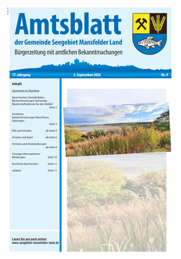 Amtsblatt der Gemeinde Seegebiet Mansfelder Land Titelblatt 09/2026