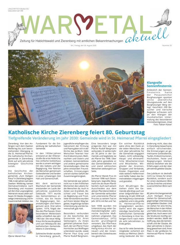 Warmetal aktuell (Habichtswald + Zierenberg) Titelblatt 35/2026