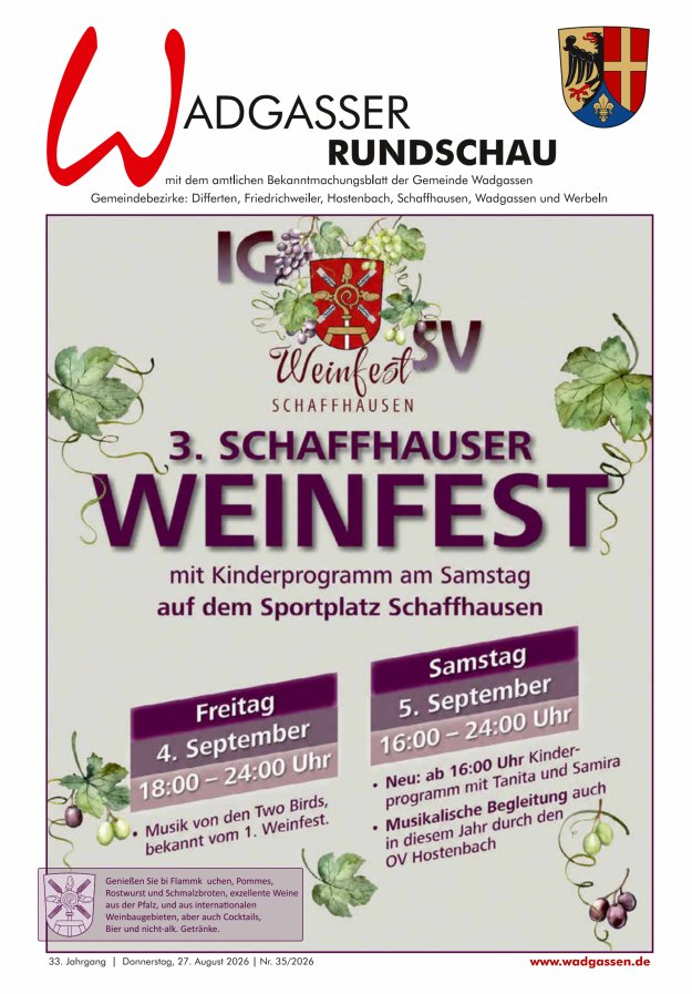 Wadgasser Rundschau Titelblatt 35/2026